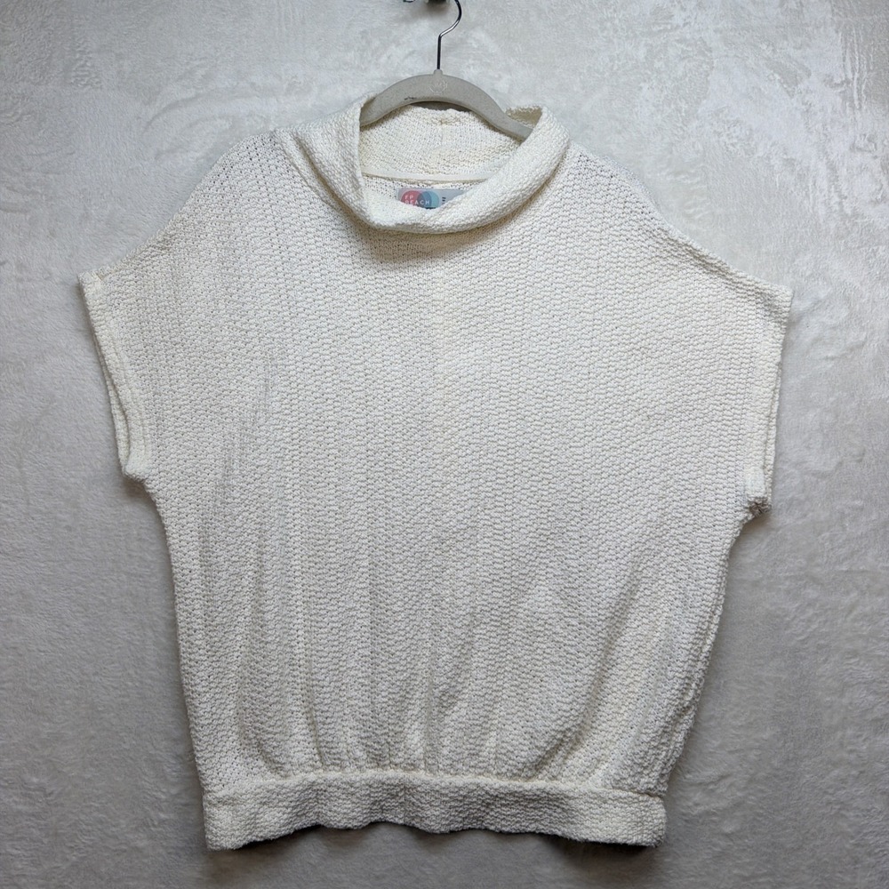 Free People Cream Short Sleeve Textured Cowl Pullover